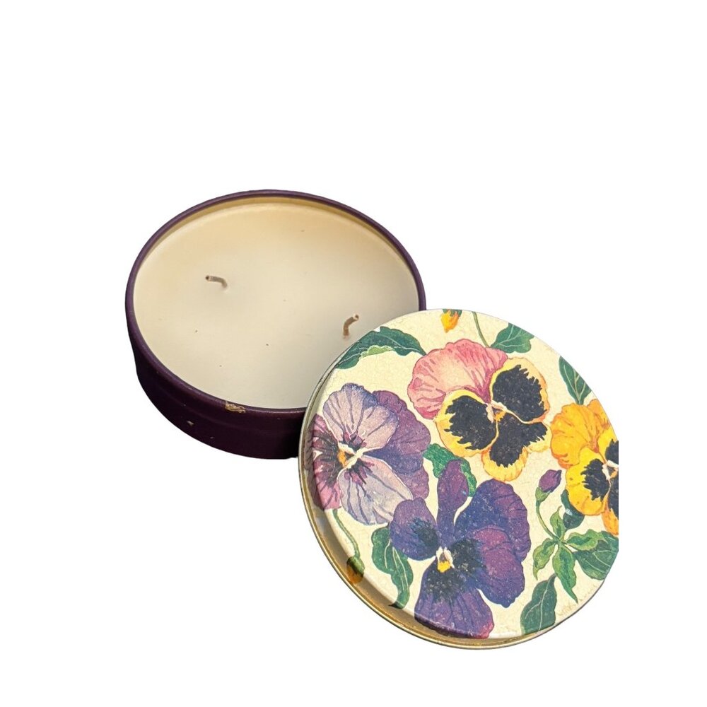 Vintage Potpourri Designs Pansy Tin 2 wick candle Floral Scent 1991 New